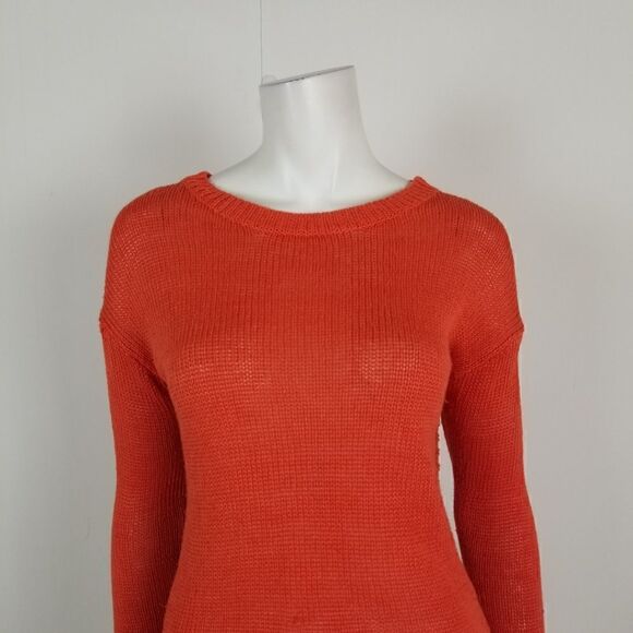 J. Crew Womens Size XXS Orange Linen Textured Beach Sweater Hi Low Hem - Picture 2 of 6